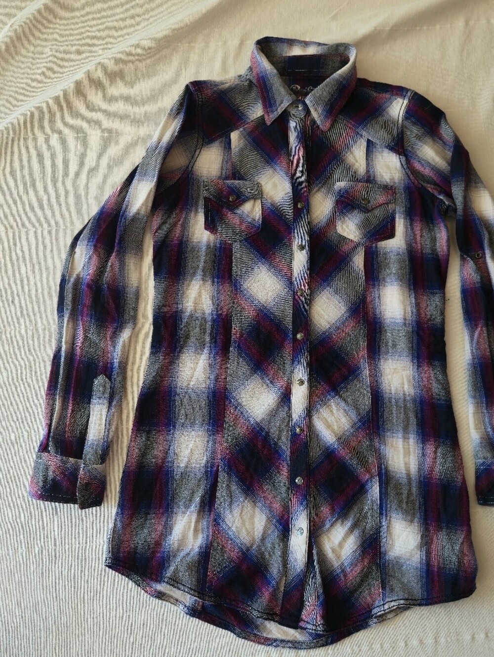 ROCK 47 BY WRANGLER Long Sleeve PURPLE Plaid BUTTON DOWN DRESS SHIRT MEDIUM